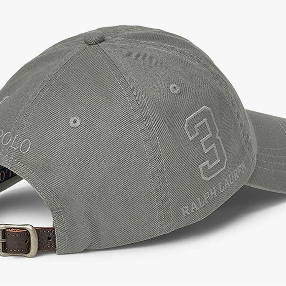 🆕 POLO RALPH LAUREN Leather Strap Embroidered BIG PONY Baseball Cap, Grey - Picture 10 of 11